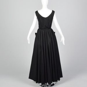 Small 1950s Dress Black Full Length Gown Velvet Trim Long Formal Evening Glamorous  - Fashionconservatory.com