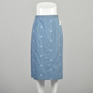 S/M | Baby Blue Pastel 1940s Flower Print Pencil Skirt