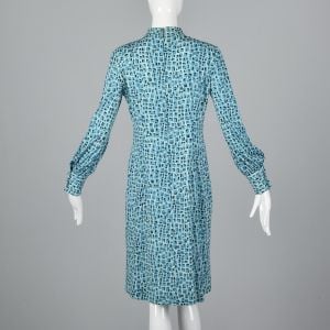 Medium 1960s Via Veneto Aqua Blue Mini Dress Geometric Print Long Sleeve  - Fashionconservatory.com