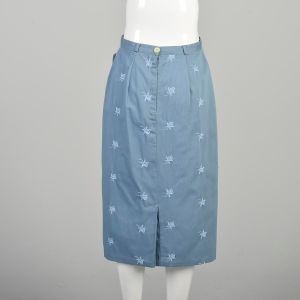 S/M | Baby Blue Pastel 1940s Flower Print Pencil Skirt - Fashionconservatory.com