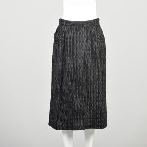 M | 1940s Charcoal Gray Atomic Fleck Tweed Skirt w/Pockets