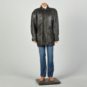 L | Oversize Black Leather Jacket by Barneys New York