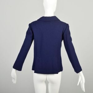 XS-S 1960s Navy Blue Blazer Double Breasted Boxy Mod Wool Classic Timeless Jacket  - Fashionconservatory.com