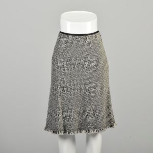 XS/S | Chunky Black and White Fringed Tweed Skirt by Charles Nolan