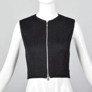 Small 1980s Claude Montana Black Quilted Vest Zip Front Sleeveless Tank Top