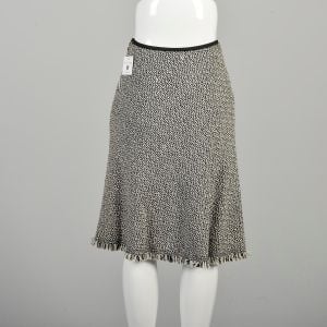 XS/S | Chunky Black and White Fringed Tweed Skirt by Charles Nolan - Fashionconservatory.com