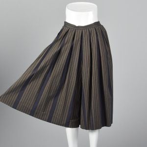 XS 1990s  Perry Ellis Gray Wide Leg Pants Black Striped Pleated Gauchos - Fashionconservatory.com