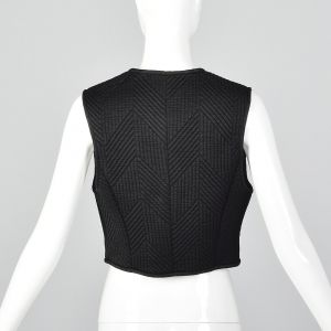 Small 1980s Claude Montana Black Quilted Vest Zip Front Sleeveless Tank Top - Fashionconservatory.com