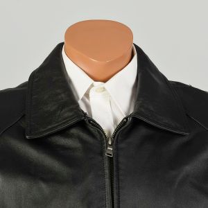 XL/XXL | Mens 2010s Leather Bomber Jacket by Bill Blass - Fashionconservatory.com