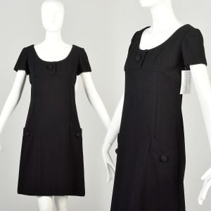 Medium 1960s LBD Little Black Dress with Buttoned Pockets