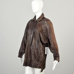 Large 1980s Brown Leather Batwing Dolman Sleeve Oversized Jacket  - Fashionconservatory.com