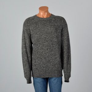 2XL-3XL Mens 1980s Gray Sweater Wool Crew Neck Long Sleeve Pullover 