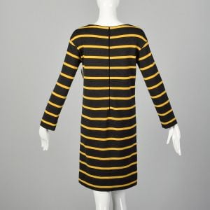 Small 1960s Goldworm Mod Striped Wool Knit Dress Long Sleeve Gray and Yellow - Fashionconservatory.com