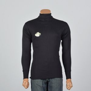 Small 1960s Mens Tight Black Turtleneck Loopwheel Knit Long Sleeve Layering Shirt