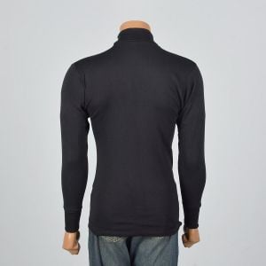 Medium 1960s Mens Tight Black Turtleneck Loopwheel Knit Long Sleeve Layering Shirt - Fashionconservatory.com