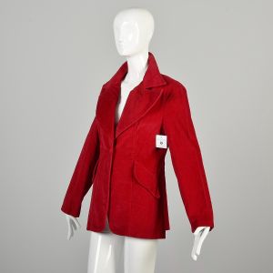 Large 1970s Cranberry Red Corduroy Jacket Blazer with Wide Lapel  - Fashionconservatory.com