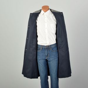 1980s Medium Gray Wool Blue Woven Plaid Windowpane Men's Overcoat  - Fashionconservatory.com
