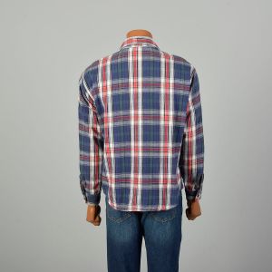 Large 1980s Blue Red Plaid Flannel Shirt Button Down Five Brother Grunge Patina Distressed  - Fashionconservatory.com