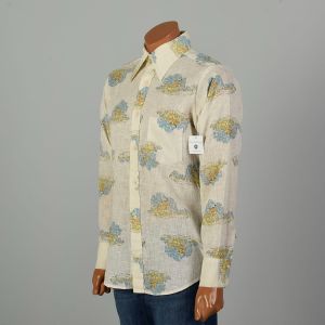 1970s Large Cream Novelty Print Western Shirt by County Seat Brand Landscape Print Gauze - Fashionconservatory.com