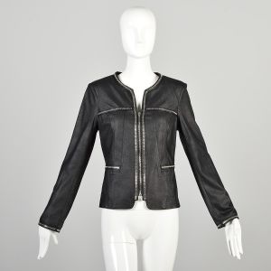 Small 2000s Black Faux Leather Silver Studded Jacket