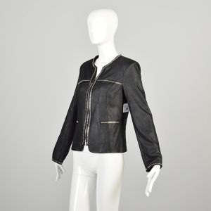 Small 2000s Black Faux Leather Silver Studded Jacket - Fashionconservatory.com
