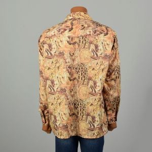 XL 1970s Gold Tone Shirt Greco-Roman Gods Photo Collage Novelty Joe Namath Long Sleeve Button Down  - Fashionconservatory.com