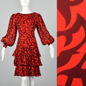 1980s Michael Novarese Red and Black Dress