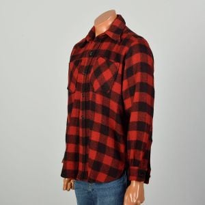 Large 1940s Red Black Plaid Flannel Long Sleeve Button Front Yale Distressed Patina Work Shirt  - Fashionconservatory.com