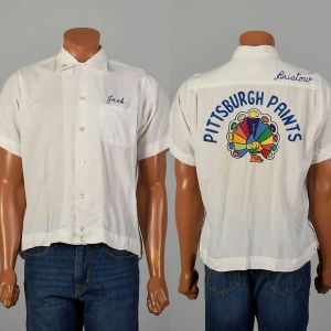 XL 1960s White Button Shirt Mens Bowling Pittsburgh Paints Chainstitch Embroidered Peacock Jack 