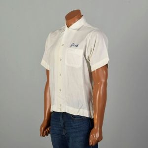 XL 1960s White Button Shirt Mens Bowling Pittsburgh Paints Chainstitch Embroidered Peacock Jack  - Fashionconservatory.com