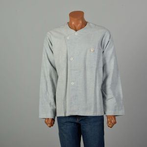 XXL 1940s Light Blue Flannel Pajama Top WWII Soft Loungewear Hospital Shirt