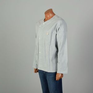 XXL 1940s Light Blue Flannel Pajama Top WWII Soft Loungewear Hospital Shirt - Fashionconservatory.com
