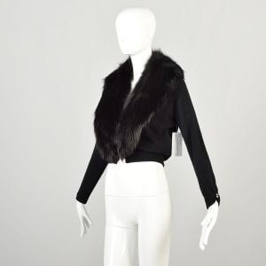 Small 1950s Black Cashmere Fur Collar Cropped Cardigan Sweater  - Fashionconservatory.com