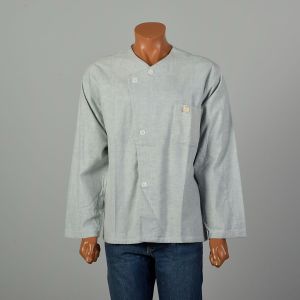 XXL Deadstock 1940s Light Blue Soft Flannel PJ Top WWII Pajama Shirt by Jayson