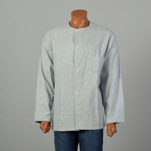 XXL 1940s Light Blue Flannel Pajama Top WWII Soft Long Sleeve Loungewear Shirt