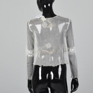 XS Cathryn Avison Deadstock Embroidered Floral Cardigan Sheer Long Sleeve Top - Fashionconservatory.com