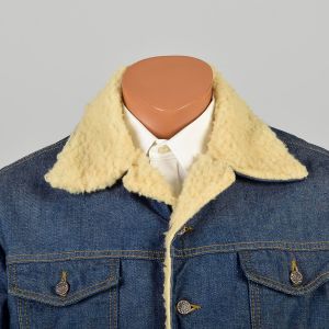 XL 1970s Blue Denim Jacket with Faux Sherpa Lining Casual Chore Trucker Jacket Workwear  - Fashionconservatory.com
