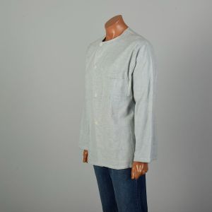 XXL 1940s Light Blue Flannel Pajama Top WWII Soft Long Sleeve Loungewear Shirt - Fashionconservatory.com