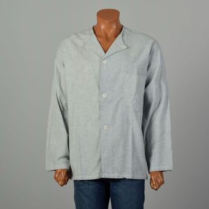 XXL 1940s Light Blue Flannel Pajama Top WWII Long Sleeve Soft Loungewear Shirt