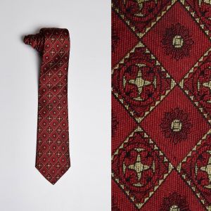 1960s Red Geometric Pattern Necktie Shillito's Neck Tie 