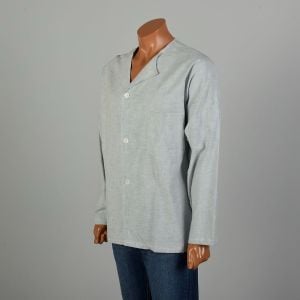 XXL 1940s Light Blue Flannel Pajama Top WWII Long Sleeve Soft Loungewear Shirt - Fashionconservatory.com