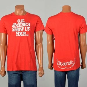 Large 1970s Red TShirt Underalls Lightweight Short Sleeve Swag Novelty Shirt 