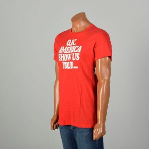 Large 1970s Red TShirt Underalls Lightweight Short Sleeve Swag Novelty Shirt  - Fashionconservatory.com