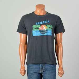 Large 1980s Dark Blue Jamaica Logo T-Shirt Good Condition Crew Neck Tee
