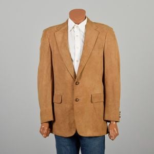 Medium 1980s Tan Lambskin Suede Leather Blazer Casual Jacket Sport Coat 