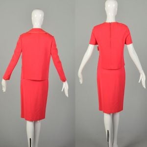 XS 1960s Three Piece Knit Skirt Suit Bold Bright Dayglo Top Cardigan Jacket Skirt Outfit - Fashionconservatory.com