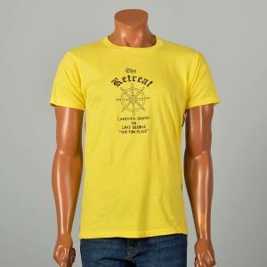Large 1980s Yellow Tshirt Mens Vacation Souvenir Novelty The Retreat Lake George Indiana 