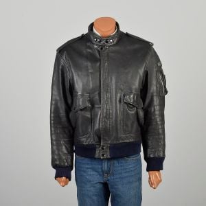 52R XL-XXXL 1980s Black Leather Jacket Cafe Racer Motorcycle Bomber Elbow Pads Hein Gericke Jacket