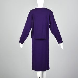 Small 1970s Oscar de la Renta Purple Knit Outfit Long Sleeve Tunic Top Skirt Set  - Fashionconservatory.com