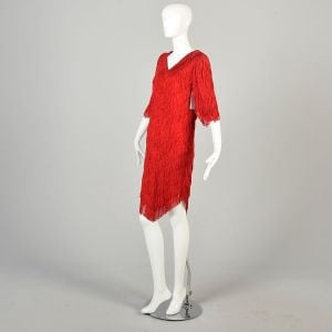 1980s Medium Red Fringe Party Dolly Parton Dress - Fashionconservatory.com
